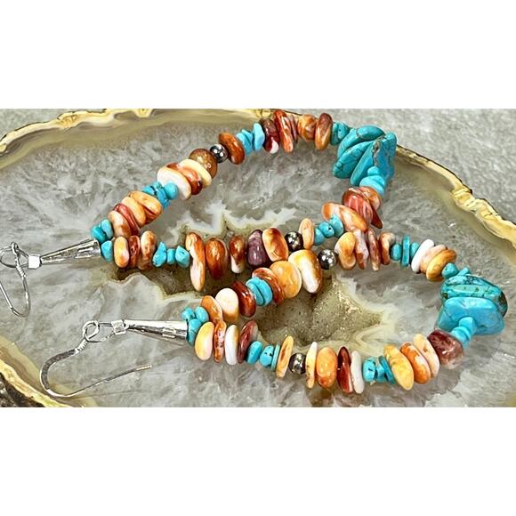 Native American Loop Dangle Earrings 925 Santo Domingo Kewa Pueblo Spiny Oyster - Picture 10 of 12